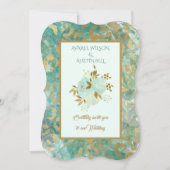 Faire-part de mariage en marbre turquoise et or (Devant)