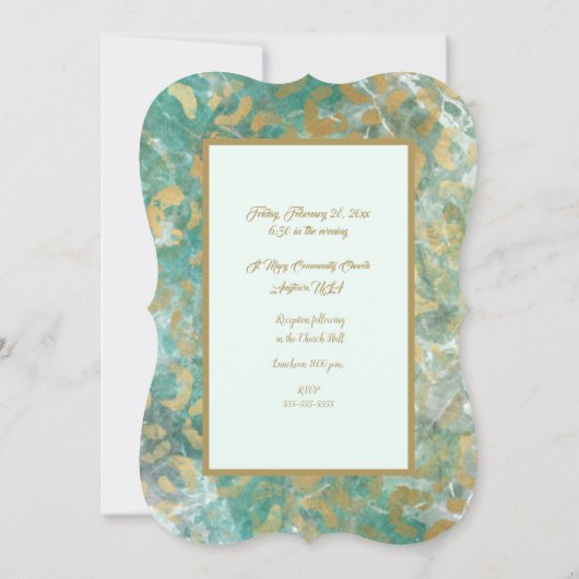 Faire-part de mariage en marbre turquoise et or (Dos)