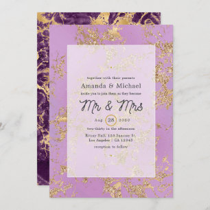 Faire-part de mariage en marbre violet et or
