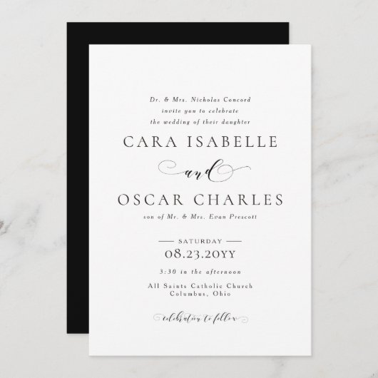 Faire-part de mariage en noir et blanc (Devant / Derrière)