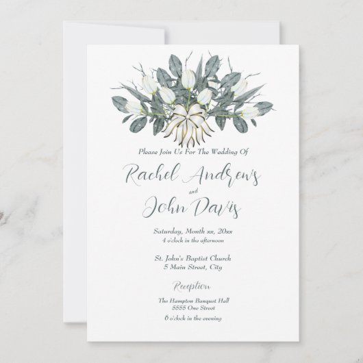 Faire-part de mariage en or avec tulipes blanches (Devant)