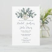 Faire-part de mariage en or avec tulipes blanches (Debout devant)