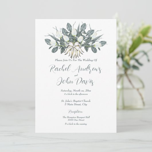 Faire-part de mariage en or avec tulipes blanches (Debout devant)