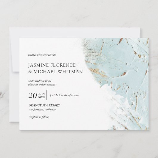 faire-part de mariage en or bleu texturé (Devant)