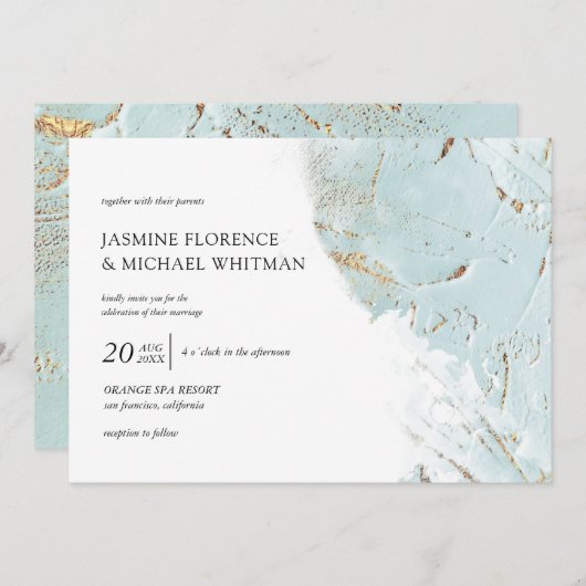 faire-part de mariage en or bleu texturé (Devant / Derrière)