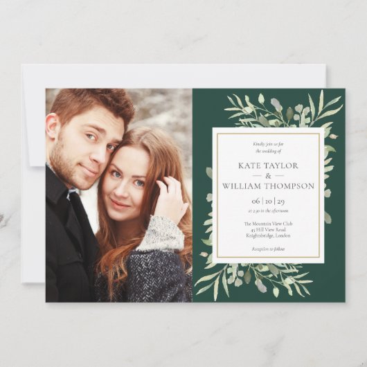 Faire-Part de Mariage en Or Botanique de Verdure d (Devant)