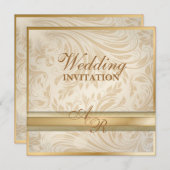 Faire-part de mariage en or champagne damassé form (Devant / Derrière)