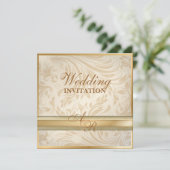 Faire-part de mariage en or champagne damassé form (Debout devant)