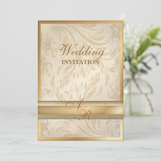 Faire-part de mariage en or champagne formel en da (Debout devant)