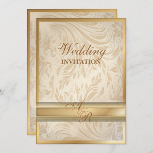 Faire-part de mariage en or champagne formel en da (Devant / Derrière)