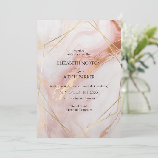 Faire-part de mariage en or marbré (imitation) (Debout devant)