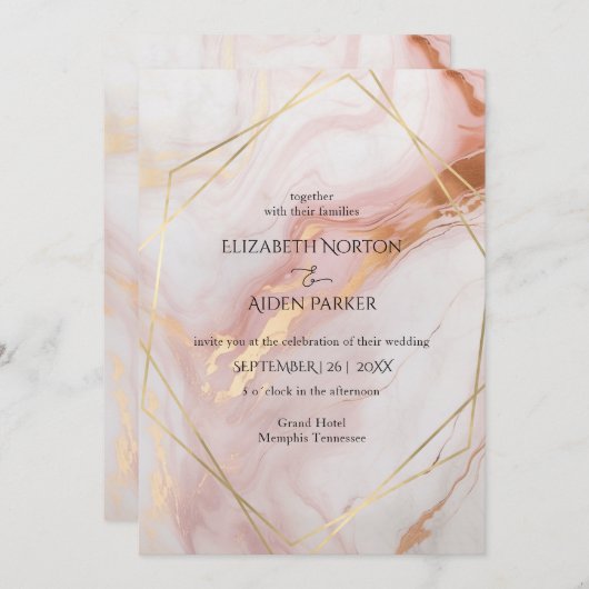 Faire-part de mariage en or marbré (imitation) (Devant / Derrière)