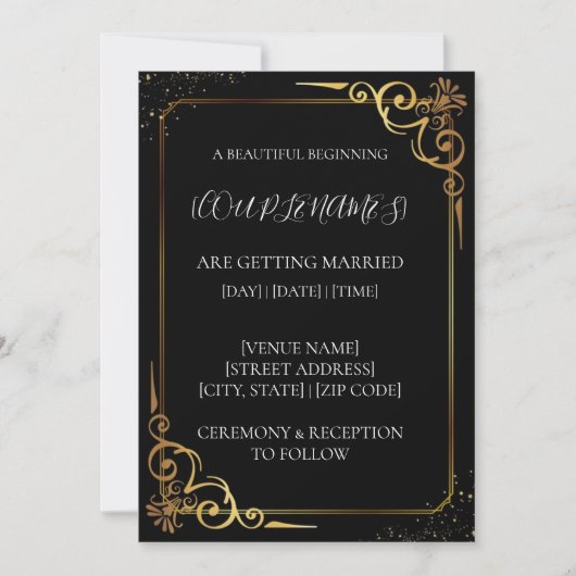 Faire-part de mariage en or noir (Devant)