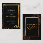 Faire-part de mariage en or noir avec anneaux (Devant / Derrière)