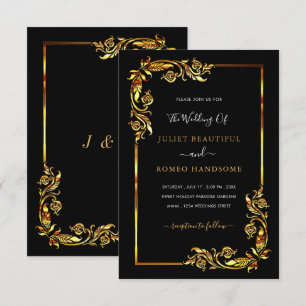 Faire-part de mariage en or noir avec cadre orneme