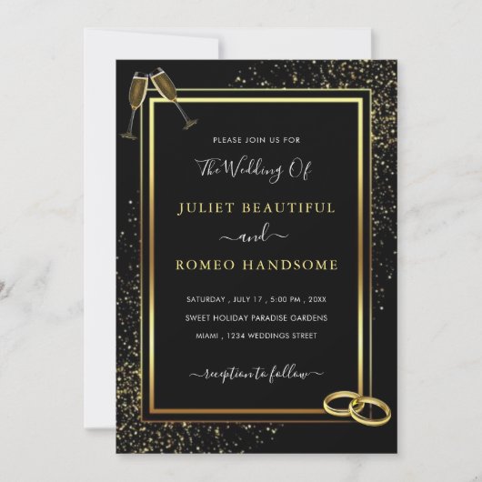 Faire-part de mariage en or noir avec code QR (Devant)