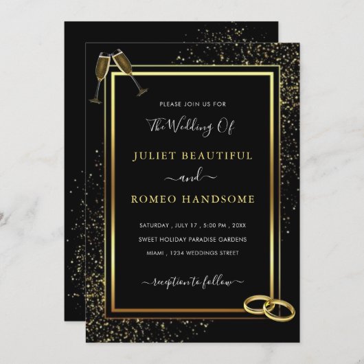 Faire-part de mariage en or noir avec code QR (Devant / Derrière)