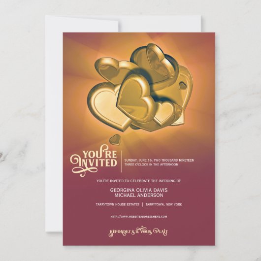 Faire-part de mariage en or radiant (Devant)