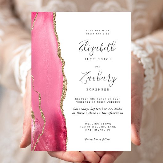 Faire-part de mariage en or rose et agate moderne