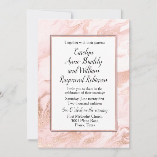 Faire-part de mariage en or rose et marbré (Devant)