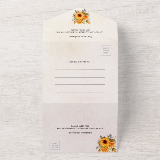 Faire-part de mariage en or rose tournesol RSVP (Dehors)