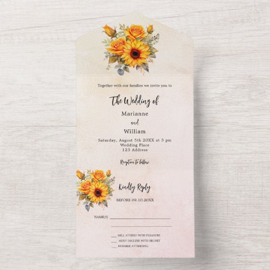 Faire-part de mariage en or rose tournesol RSVP (À l'intérieur)