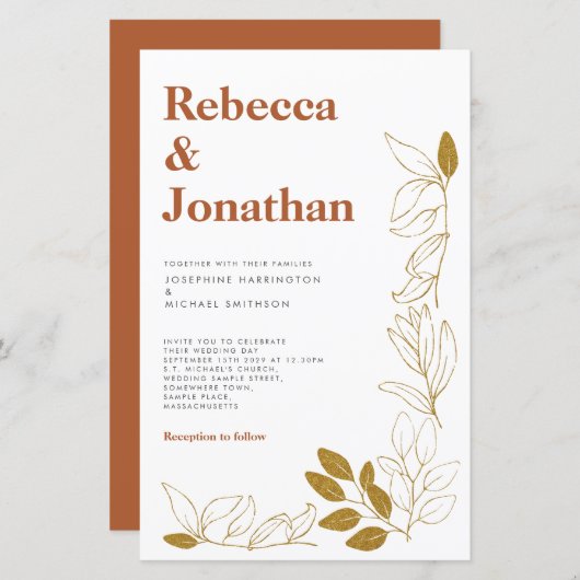 Faire-part de mariage en papier en terre cuite feu (Devant / Derrière)