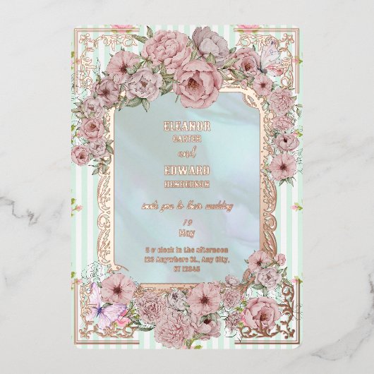 Faire-part de mariage en papier métallisé à motif (Recto)