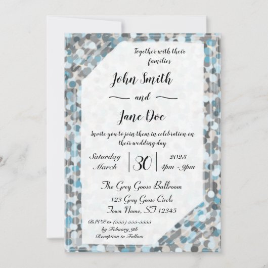 Faire-part de mariage en pierre Abstraite bleu et  (Devant)