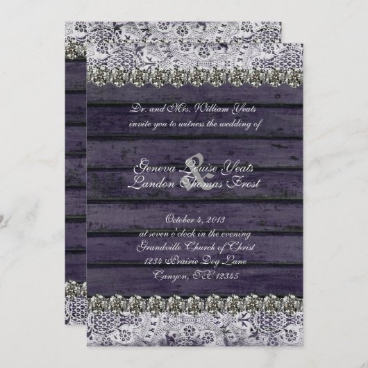 Faire-part de mariage en pierre de bois de dentell (Devant / Derrière)