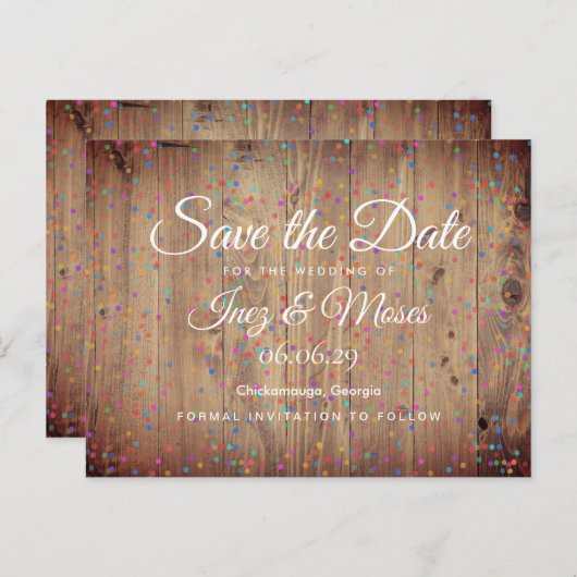 Faire-part de mariage en planches de bois rustique (Devant / Derrière)