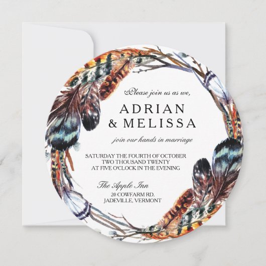 Faire-part de mariage en plume 5,25 x 5,25 Cercle (Devant)