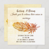 Faire-part de mariage en plumes dorées (Devant / Derrière)