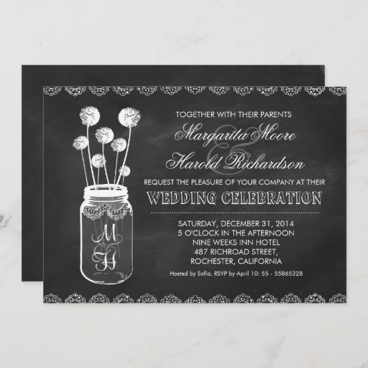 Faire-part de mariage en pot de mason de tableau n (Devant / Derrière)