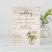 Faire-part de mariage en pot Mason rustique sur bo (Debout devant)
