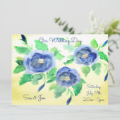 Faire-part de mariage en Roses bleu aquarelle (Debout devant)