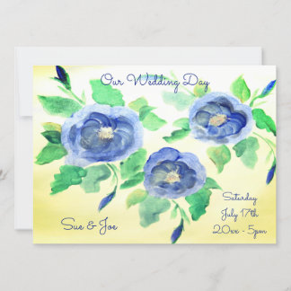 Faire-part de mariage en Roses bleu aquarelle