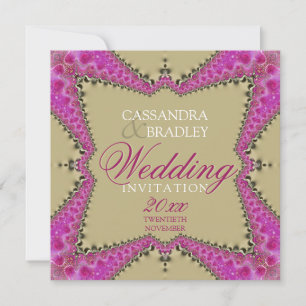 Faire-part de mariage en satin or et dentelle rose