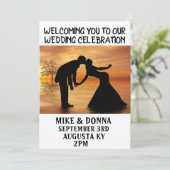 Faire-part de mariage en silhouette de couple d'ar (Debout devant)