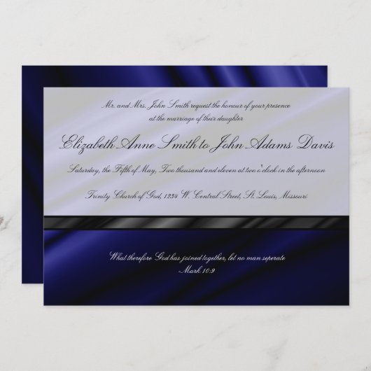 Faire-part de mariage en soie bleu (Devant / Derrière)