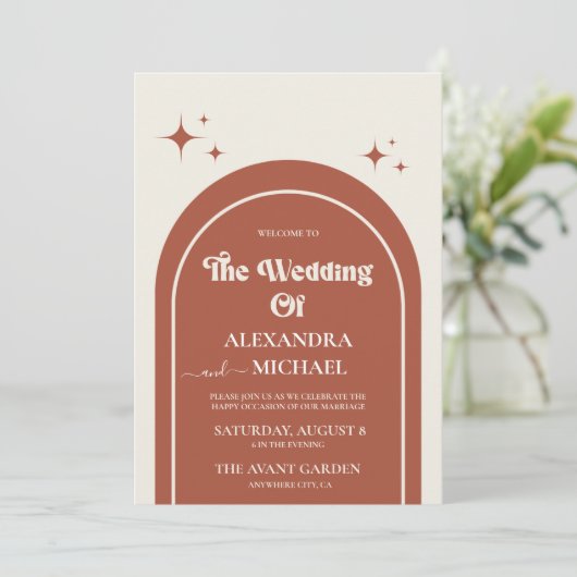 Faire-part de mariage en terre cuite à arc rétro m (Debout devant)