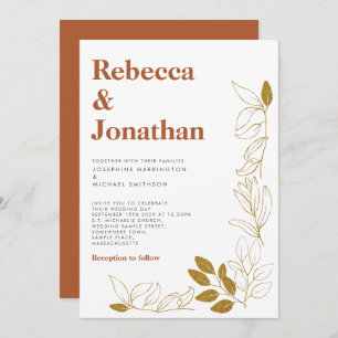 Faire-part de mariage en terre cuite à feuilles d'