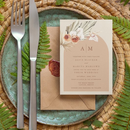 Faire-part de mariage en terre cuite à monogramme
