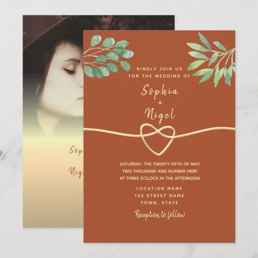 Faire-part de mariage en terre cuite à verdure bot (Devant / Derrière)