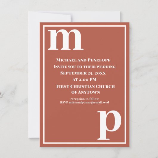 Faire-part de mariage en terre cuite avec monogram (Devant)