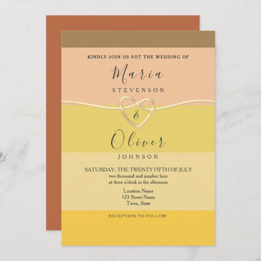 Faire-part de mariage en terre cuite jaune moderne (Devant / Derrière)