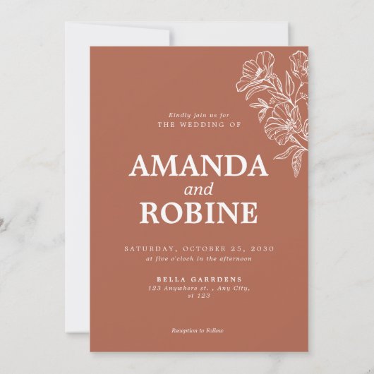 Faire-part de mariage en terre cuite minimale (Dos)