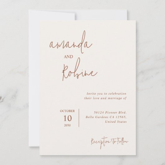 Faire-part de mariage en terre cuite moderne (Devant)