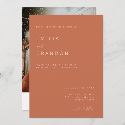 Faire-part de mariage en terre cuite moderne avec  (Devant / Derrière)