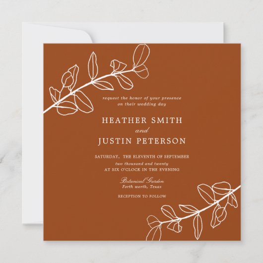 Faire-part de mariage en terre cuite orange brûlée (Devant)